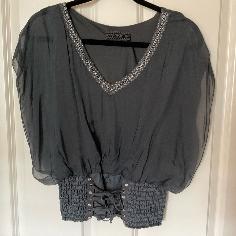 EUC Pura Seta Italian silk gray top, sz S